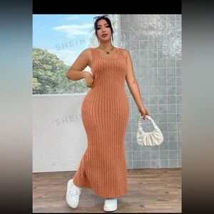 SHEIN EZwear Plus Ribbed Knit Mermaid Hem Tank Dress